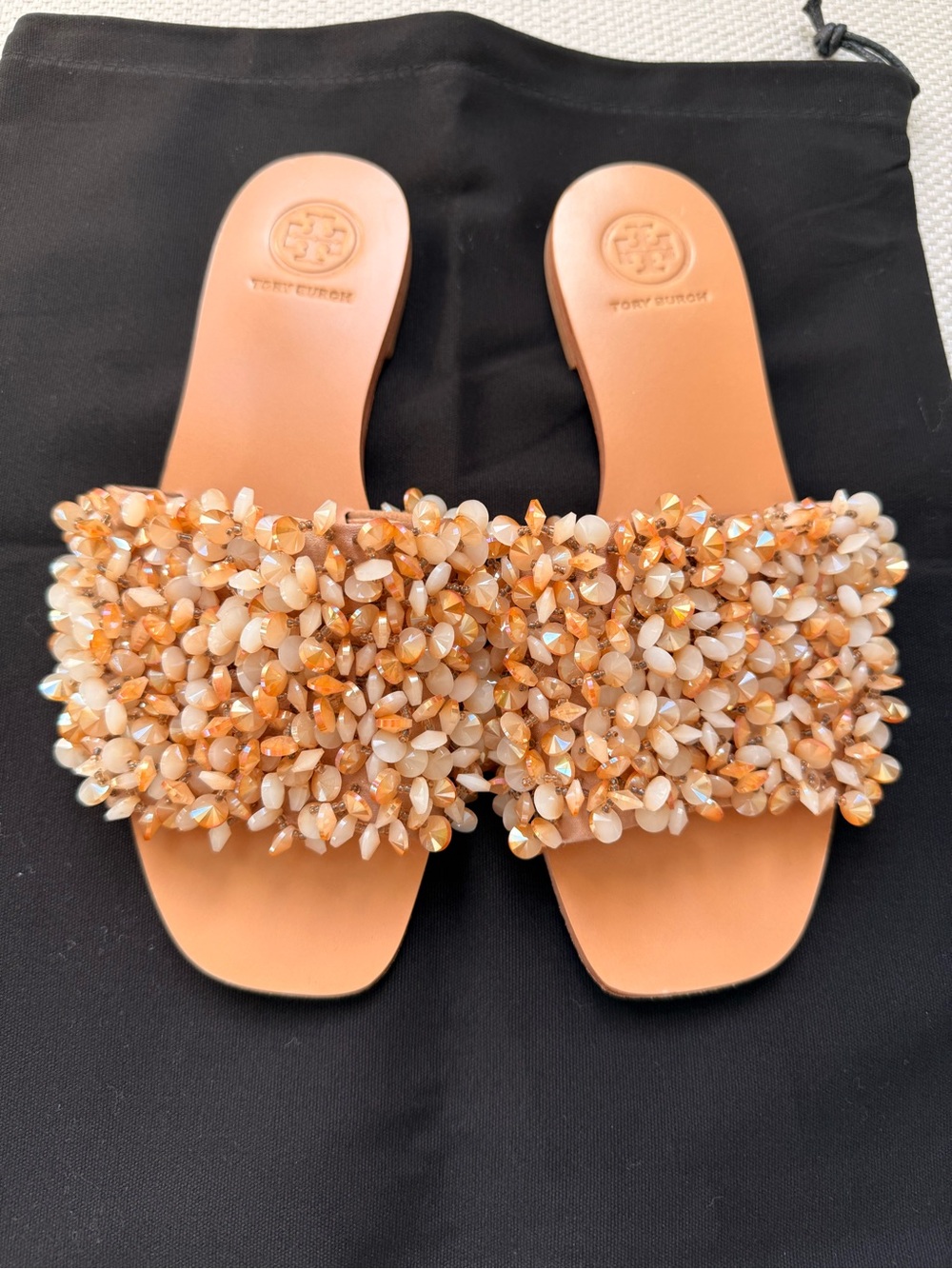 Tory Burch Peach Beaded Slide Mules